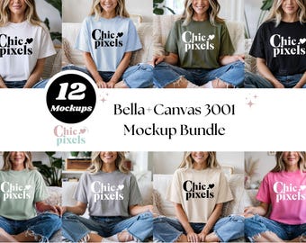 Bella Canvas 3001 Mockup Bundle Bella+Canvas Tshirt Mockup Bundle BC 3001 Oversized T-Shirt Trendy Tee Model Mockups New Shop Bundle POD
