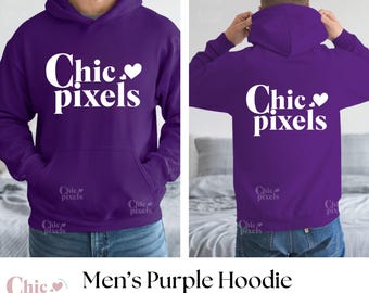 Men's Gildan 18500 Purple Hoodie Front & Back Mockup Bundle G185 Purple Hooded Sweatshirt Back Mockup, Front and Back Male Mockups, Trendy