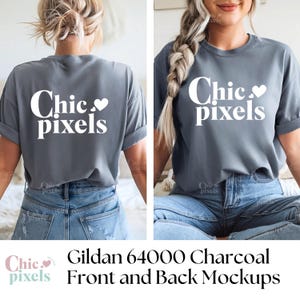Gildan 64000 Charcoal Tshirt Front & Back Mockup Bundle, G640 ICharcoal T-Shirt Back Mock-up, Gildan Tee Mockup Gray Shirt Front and Back