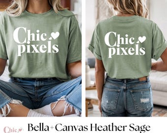Maqueta de camiseta Bella Canvas 3001 Heather Sage, parte delantera y trasera, maqueta de camiseta Bella+Canvas Heather Sage, maqueta de modelo de moda
