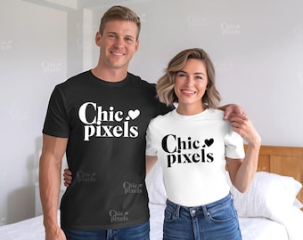 Couples Shirt Mockup, Man and Woman Mockup, Black and White Gildan 64000 Tshirts For Couple Mockup Family Mockup Matching Shirts His and Her