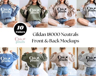 Gildan 18000 Sweatshirt Front & Back Mockup Bundle, G180 Mockup Bundle Front and Back, Back of Sweatshirt, New Shop Mockup Bundle