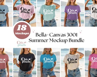 Bella Canvas 3001 Summer Shirt Mockup Bundle Bella+Canvas 3001 Mockup Bundle Beach Mockups POD BC 3001 Trendy TShirt Mockups Model Mockups