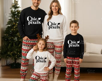 Family Christmas Sweatshirt Mockup, Gildan 18000 Sweatshirt Mock up Black White Parents and Kids Mockup, Multiple Matching Sweatshirt Mockup