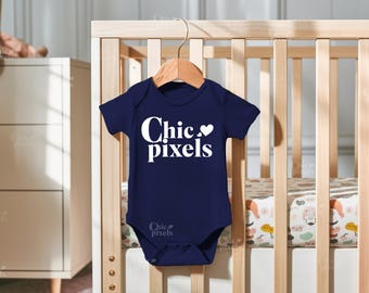 Navy Hanging Baby Bodysuit Mockup Baby Onesie Mockup on a Hanger Navy Bodysuit for Bella Canvas 100b & Rabbit Skins 4410