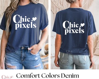 Comfort Colors C1717 Denim Shirt Front and Back Mockup Bundle, CC1717 Denim T-Shirt Mockup Front and Back Bundle Comfort Colors Blue Shirt