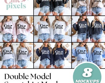 Double Model Group Mockup Bundle Gildan 18000 Best Friends Mockup Bachelorette Sweatshirts Girls Trip Shirt Bundle Two Model Bridal Party