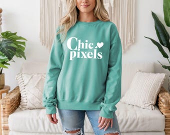 Comfort Colors 1566 Seafoam Sweatshirt Mockup, CC1566 Comfort Colors Seafoam Sweatshirt Mockup Green Model Mockup Trendy Mockup