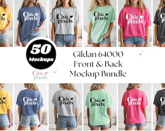 Gildan 64000 Tshirt Front and Back Mockup Bundle G640 Mockup Bundle Front & Back of Shirt New Shop T-Shirt Model Minimal Mockup Bundle