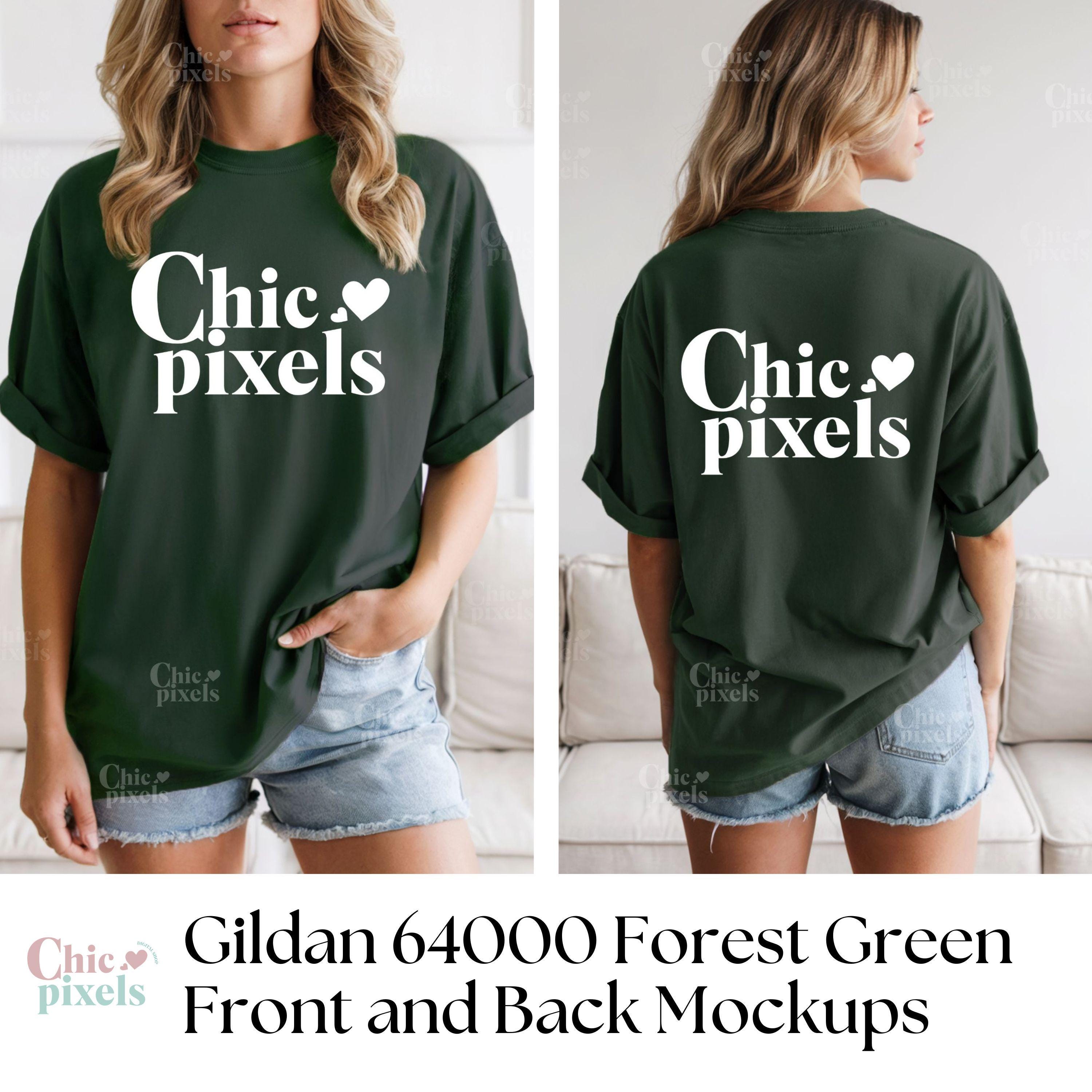 Gildan 64000 フォレストグリーン Tシャツ フロント＆バック モック 