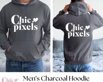Men's Gildan 18500 Charcoal Hoodie Front & Back Mockup Bundle G185 Charcoal Hooded Sweatshirt Back Mockup, Front and Back Male Mockups