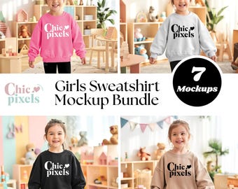 Kids Sweatshirt Mockup Bundle Gildan 18000b Little Girl Mockup Youth Mockup Kids Sweatshirt Mockup Toddler Girl Mockup Family Sweatshirt