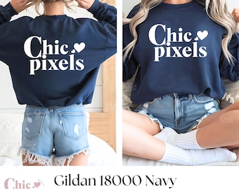 Gildan 18000 Navy Sweatshirt Front & Back Mockup Bundle, G180 Navy Blue Sweatshirt Back Mock-up, Front and Back Mockups Navy Dark Blue