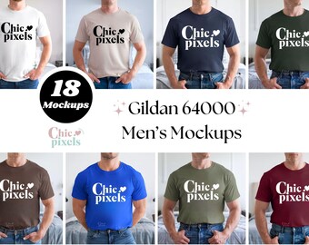 Men's Gildan 64000 T-Shirt Mockup Bundle G640 Mockup Bundle Men's Tshirt Mockups New Shop Bundle 64000 Mockup Mens Shirts