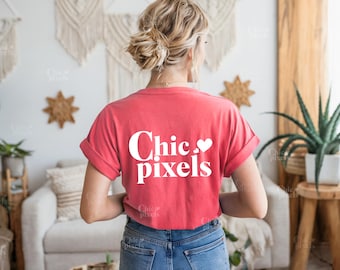 Comfort Colors C1717 Watermelon Back of Shirt Mockup CC1717 Watermelon T-Shirt Back Mockup Model Mockup Trendy Comfort Colors Pink TShirt