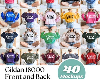 Sudadera Gildan 18000 (parte delantera y trasera), maqueta G180 (parte delantera y trasera), parte trasera de sudadera, maqueta de tienda nueva