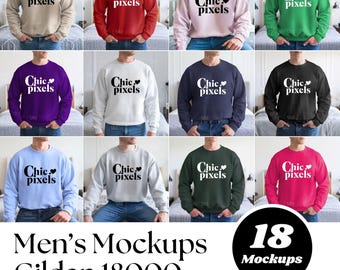 Men's Gildan 18000 Sweatshirt Mockup Bundle G180 Mockup Bundle Men's Sweatshirt Mockups New Shop Bundle 18000 Mockup Mens Sweater Bundle