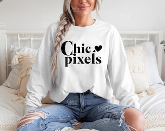 Gildan 2400 White Long Sleeve Mockup, G240 White Shirt, Gildan White Mockup Long Sleeve Shirt, Trendy Mockup Model Mockup Minimal