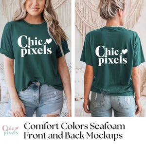 Comfort Colors C1717 Blue Spruce Shirt Front and Back Mockup Bundle, Comfort Colors Blue Spruce T-Shirt Mockup Front and Back Bundle CC1717
