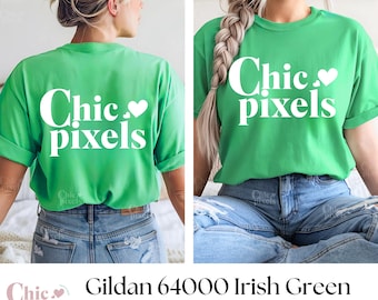 Gildan 64000 Irish Green Tshirt Front & Back Mockup Bundle, G640 Irish Green T-Shirt Back Mock-up, Gildan Mockup Green Shirt Front and Back