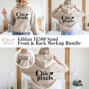 Gildan 18500 Sand Hoodie Front & Back Mockup, G185 Sand Hooded Sweatshirt Split Mock-up, Gildan Hoodie Model Mockup Bundle, Trendy Mocks