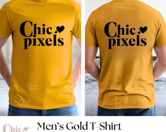 Men's Gildan 64000 Gold T-Shirt Front & Back Mockup Bundle G640 Gold Tshirt Back Mockup, Front and Back Shirt Male Mockups