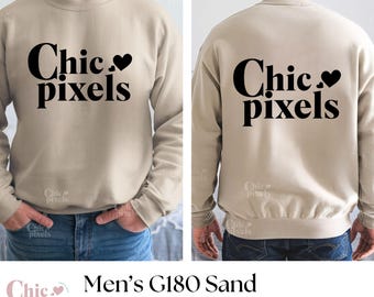 Maqueta de sudadera Gildan 18000 Sand para hombre, parte delantera y trasera, maqueta de sudadera G180 Sand, maquetas delanteras y traseras para hombre, moda