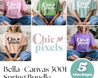 Bella Canvas 3001 Mockup Bundle For Spring Bella+Canvas Spring Tshirt Mockup Bundle BC 3001 Oversized T-Shirt Trendy Tee Model Mockups POD