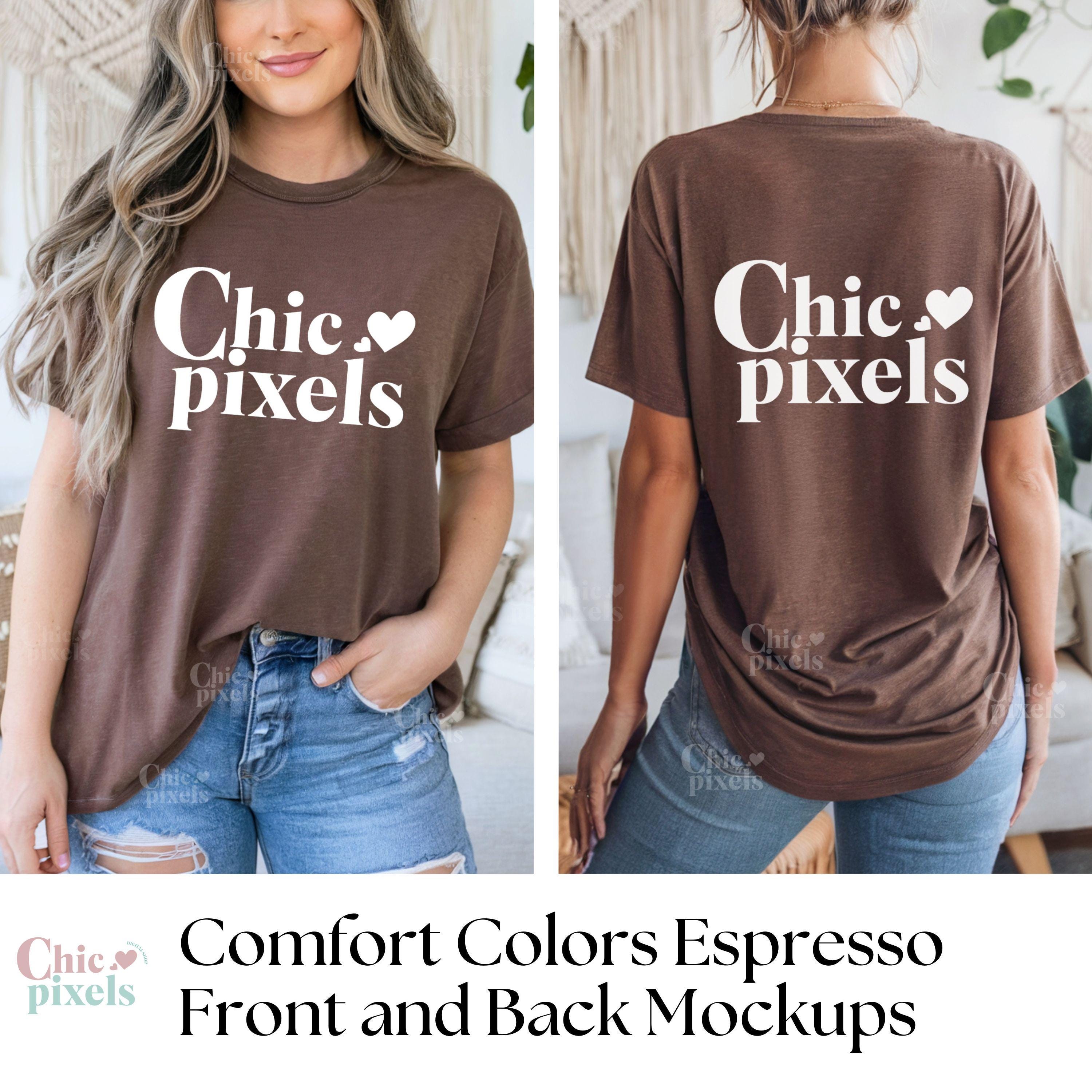 Comfort Colors C1717 Espresso Shirt Front and Back Mockup Bundle
