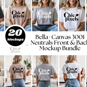 Maqueta de camiseta Bella Canvas 3001, parte delantera y trasera, neutra. Maqueta de Bella+Canvas 3001, parte trasera. Nueva tienda. Maquetas de camisetas de moda.