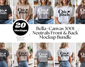 Bella Canvas 3001 Tshirt Front and Back Neutral Mockup Bundle Bella+Canvas 3001 Mockup Bundle Back New Shop Trendy Tee T-shirt Model Makiety