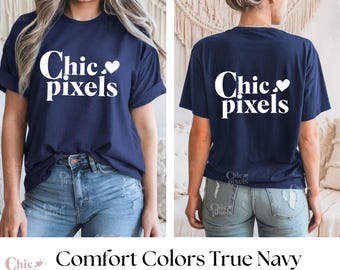 Comfort Colors C1717 True Navy Shirt Front and Back Mockup Bundle, CC1717 Navy T-Shirt Mockup Front and Back Bundle Comfort Colors Navy Blue