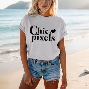 Bella Canvas 3001 Ash Summer Shirt Mockup Bella+Canvas Ash Gray Tshirt Mockup POD T-Shirt Beach Mockup Trendy Mockup Model Mockup