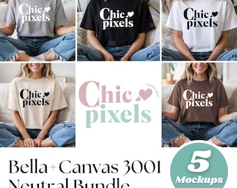 Maqueta de Bella Canvas 3001 Neutrales, maqueta de camiseta neutra Bella+Canvas, maqueta de camiseta BC 3001, maqueta de camiseta de gran tamaño, maqueta de camiseta moderna, POD