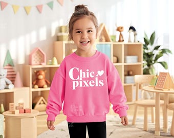 Kids Sweatshirt Mockup Gildan 18000b Safety Pink Sweatshirt Little Girl Youth Mockup Kids Sweatshirt Toddler Girl Mockup Family Sweatshirt