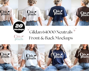 Gildan 64000 T-Shirt Front & Back Mockup Bundle, G640 Mockup Bundle Front and Back of Shirt, New Shop Mockup Bundle Tshirt Mockups, Neutrals