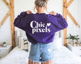 Gildan 18000 Purple Sweatshirt Back Mockup, G180 Purple Back Mockup, Gildan Purple Sweatshirt Mockup Backside,  Purple Sweater Model Mockup