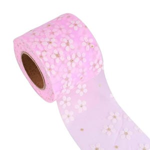 Pink Floral Organza Ribbon: 4cm x 10m, Gift Wrapping & Craft
