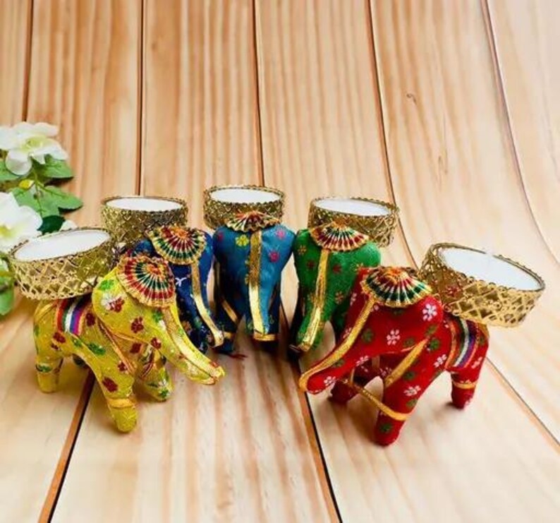 5 Pcs Handcrafted Elephant Tea Light Holder Set – Indian Ethnic Decor ...