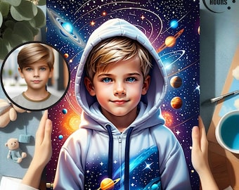 Personalized Astronaut Portrait: Custom Kid Space Art (Digital Download)