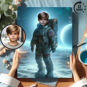 Personalized Astronaut Kid Portrait, Astronaut Kid Portrait, Custom Astronaut Kid Portrait, Astronaut kid gifts for Birthday, Astronaut Kids