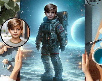 Personalized Astronaut Kid Portrait: Custom Space Explorer (Digital Download)