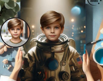 Personalized Astronaut Portrait: Custom Kid Space Art (Digital Download)