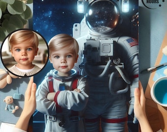 Personalized Astronaut Kid Portrait: Custom Space Art (Digital Download)