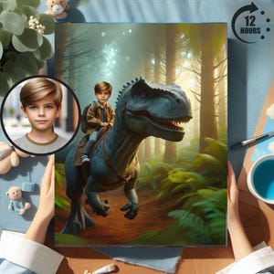 Personalized Dinosaur Portrait: Jurassic Adventure Art (Digital File)