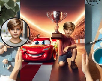Personalized Lightning Mcqueen Portrait: Custom Caricature (Digital File)