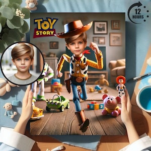 Personalized Woody portrait. Custom Toy Portrait. Cartoon Pet Illustration - Funny Toy Story for Birthday Anniversary Gifts, Child Gifts