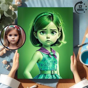 Personalized Disgust Portrait, Custom Inside Out Portrait, Disgust Birthday Invitation, Disgust Birthday Backdrop, Inside Out, Gift for Kids