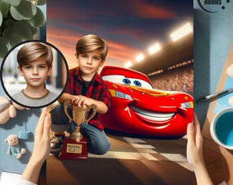 Personalized Lightning McQueen Portrait: Custom Caricature Gift (Digital File)