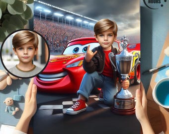 Personalized Lightning McQueen Portrait: Custom Caricature Gift (Digital File)
